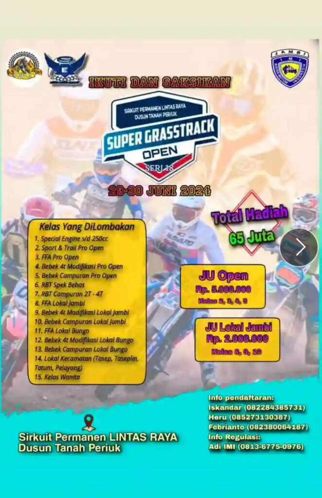 Sirkuit Permanen Lintas Raya Jadi Tuan Rumah Super Grasstrack Open Sering 18 Jambi, Total Hadiah Rp65 Juta